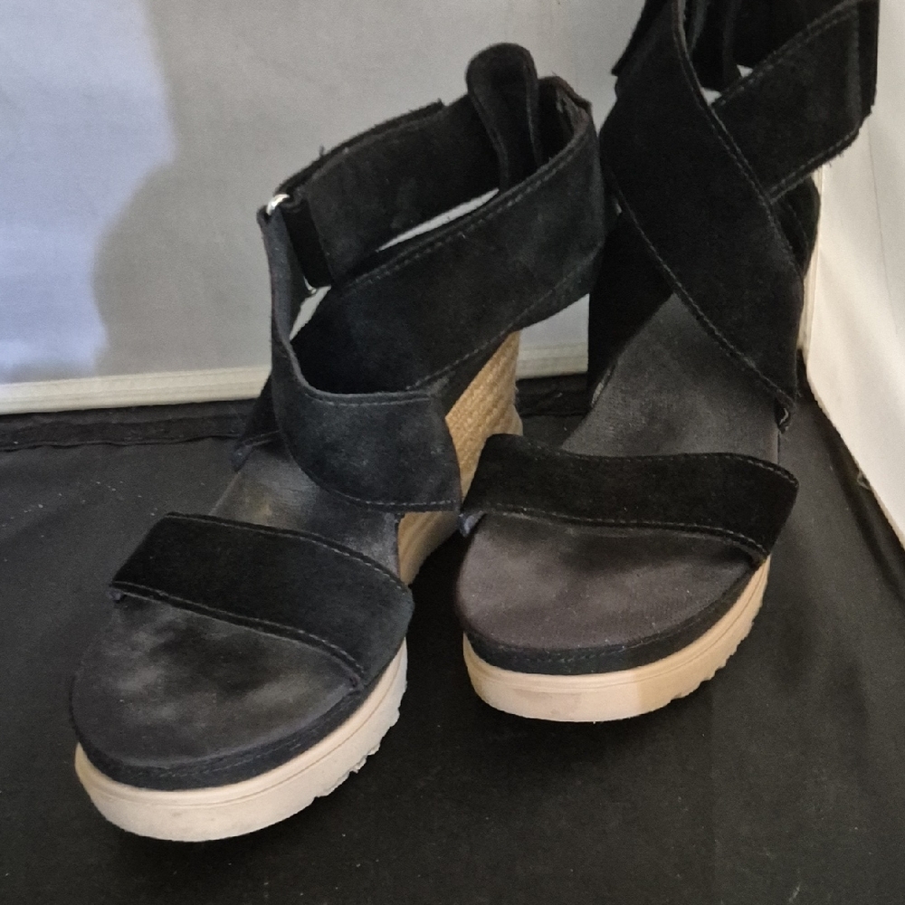 Black Strappy Wedge Sandals